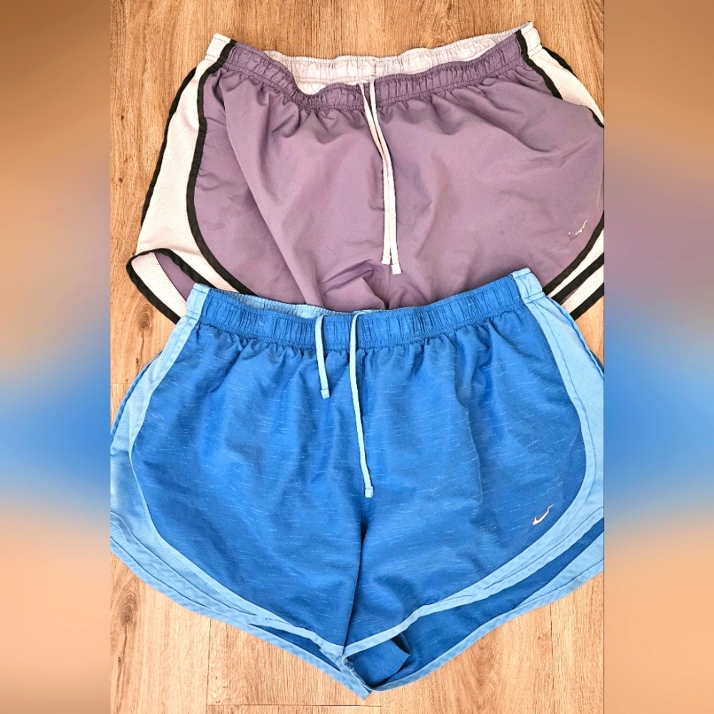Nike Women's Dual Pack Purple and Blue Athletic Shorts